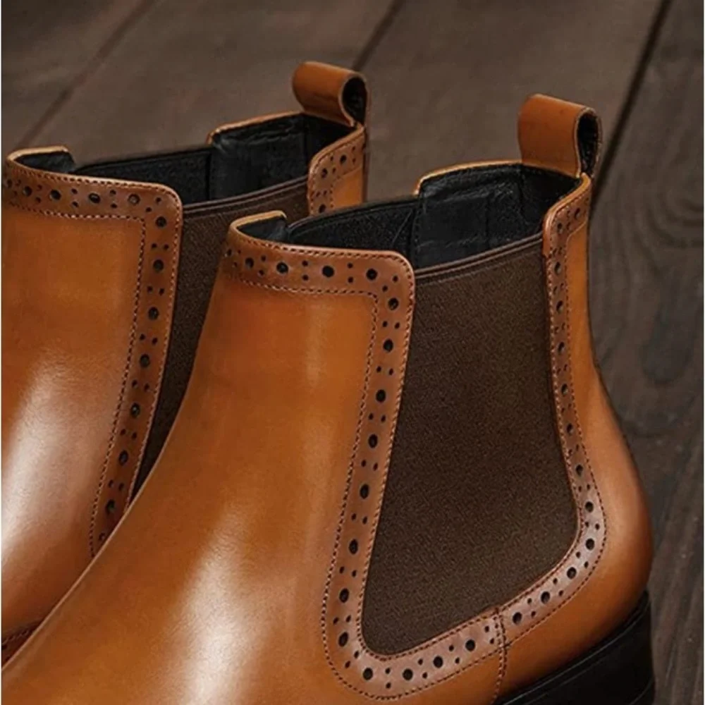 BRAND NEW MENS STYLISH BROWN FALL CHELSEA BOOTS NWT - Picture 6 of 7